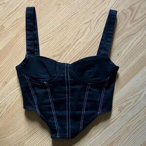 Zara Black Crop Top with White Stitching